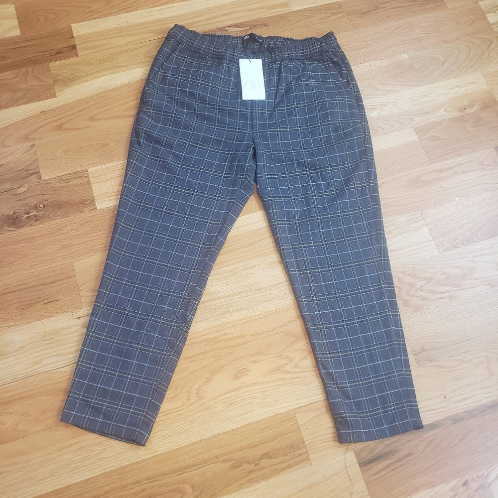 Zara Gray Plaid Tapered Pants
